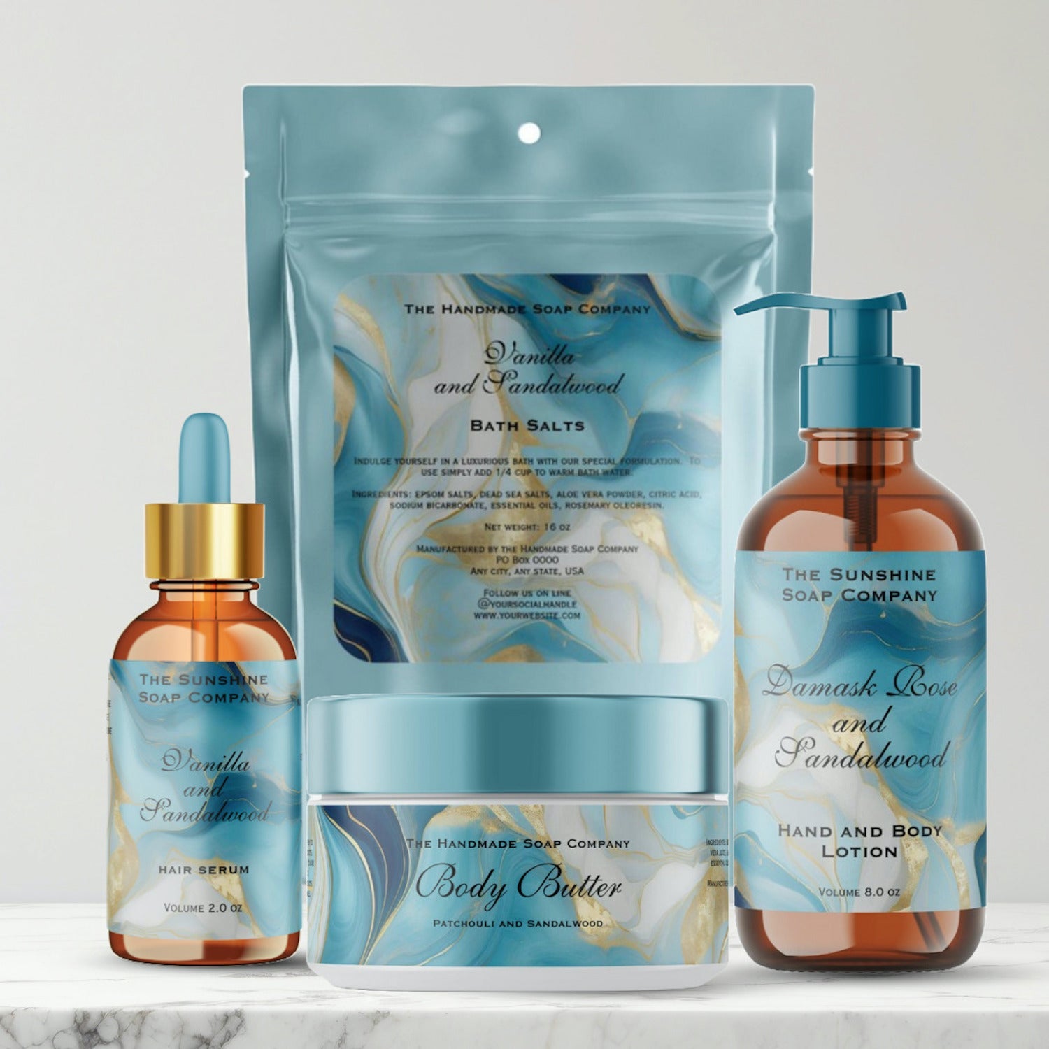 Blue Marble and Gold Foil Cosmetics Label Collection