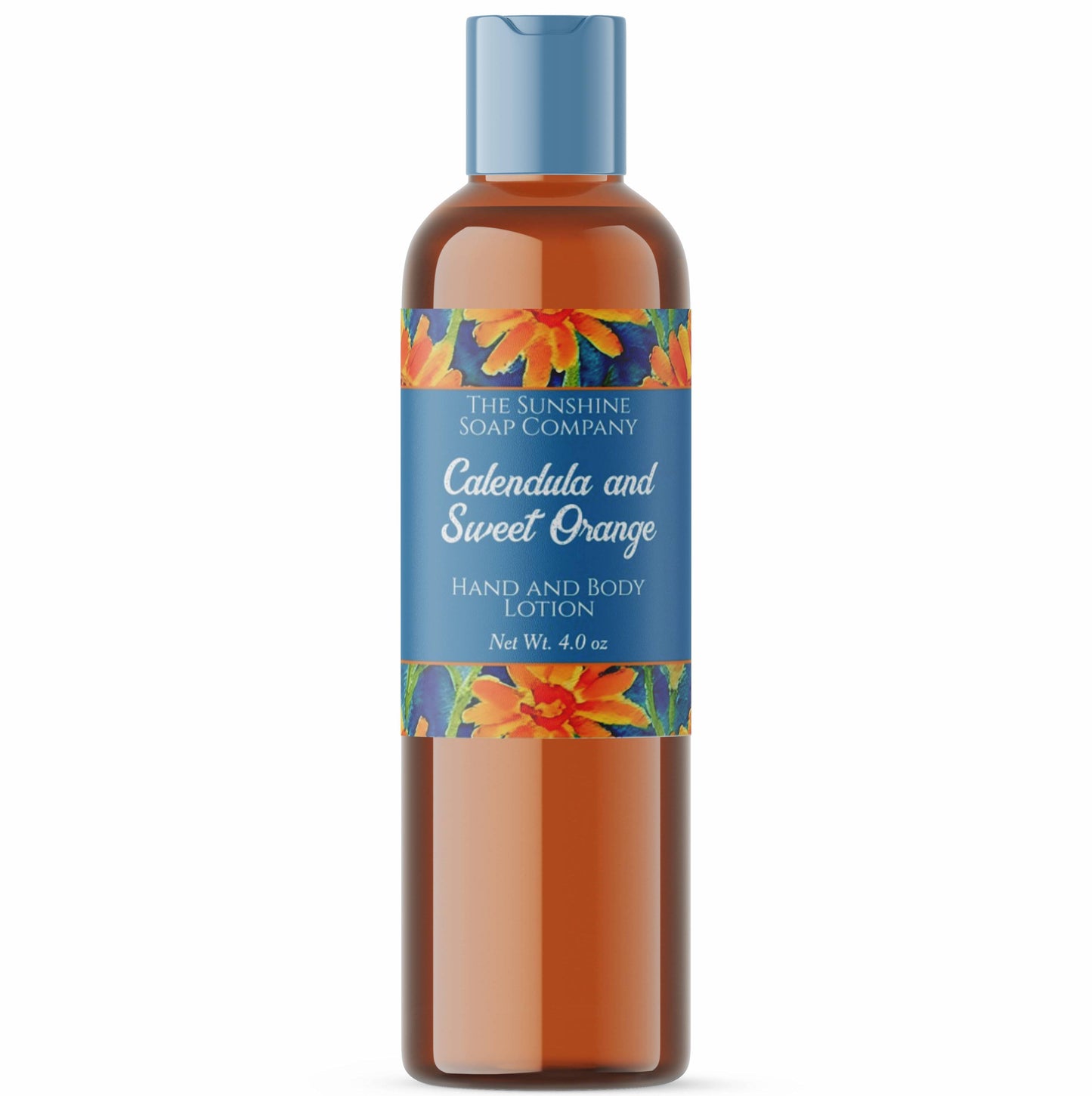 Handmade Soap and Cosmetics Product Packaging Label - Blue & Orange Flowers - Rectangle - 3.75" x 2"