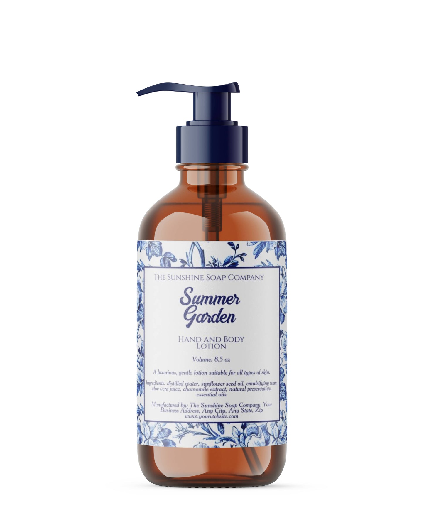 Blue and White Toile Vintage Floral Cosmetics Bottle Label - 3" x 3"