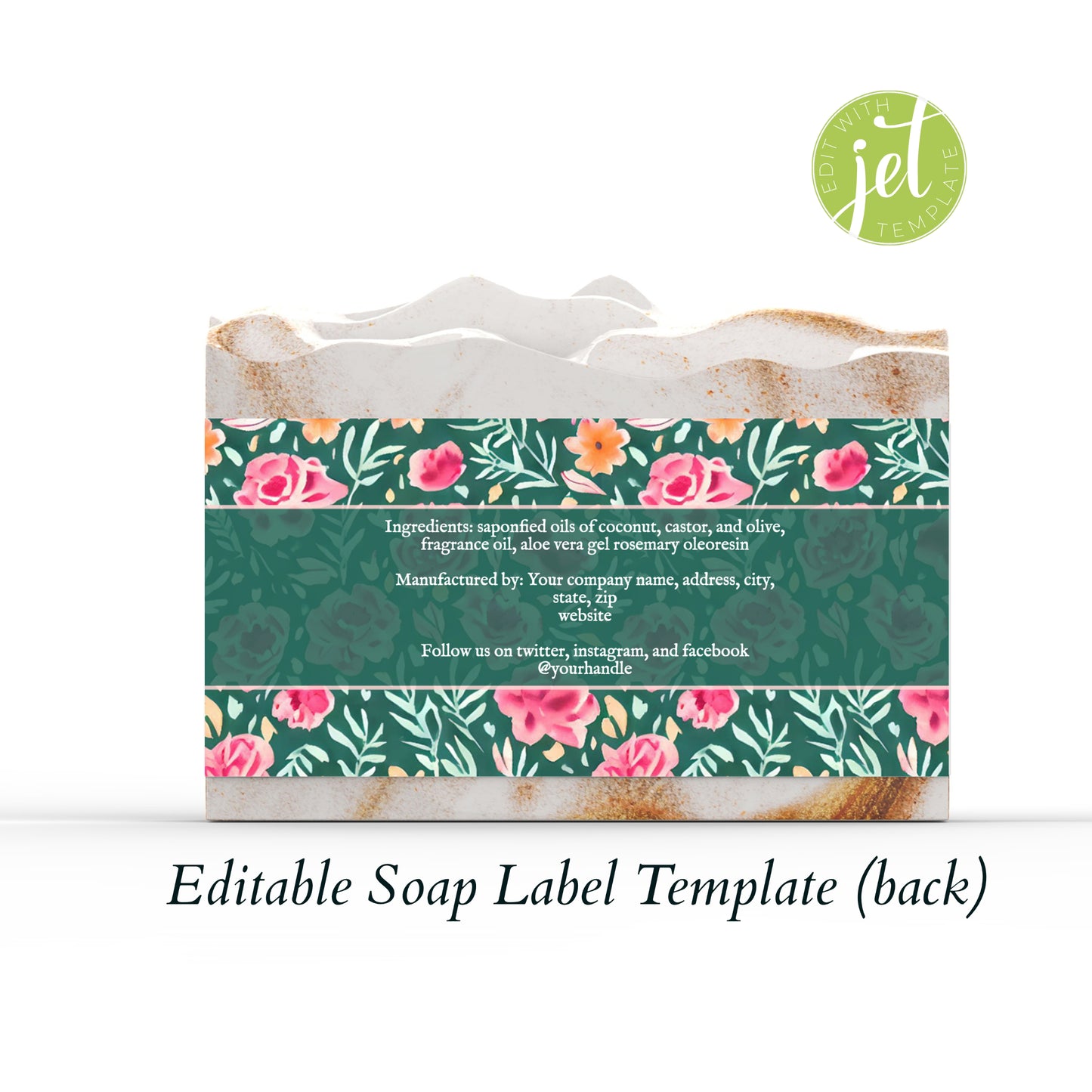 Pink and Green Flowers Botanical Editable Printable Soap Label Template