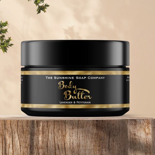 Black and Gold Body Butter Jar Label - 1" x 7.25"
