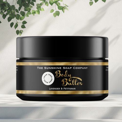Black and Faux Gold Body Butter Jar Label with logo