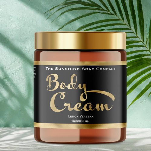 Black and Faux Gold Body Cream Jar Label