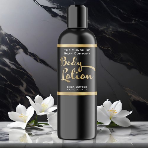Black and Faux Gold Body Lotion Bottle Label
