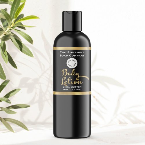 Black and Faux Gold Body Lotion Bottle Label with logo