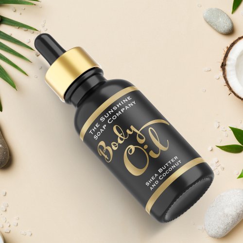 Black and Faux Gold Body Oil Bottle Label