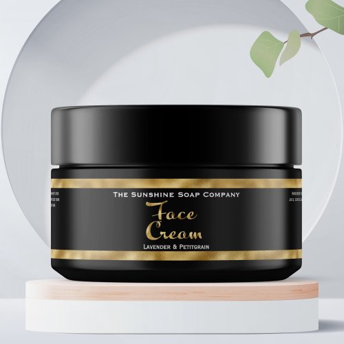 Black and Faux Gold Face Cream Jar Label
