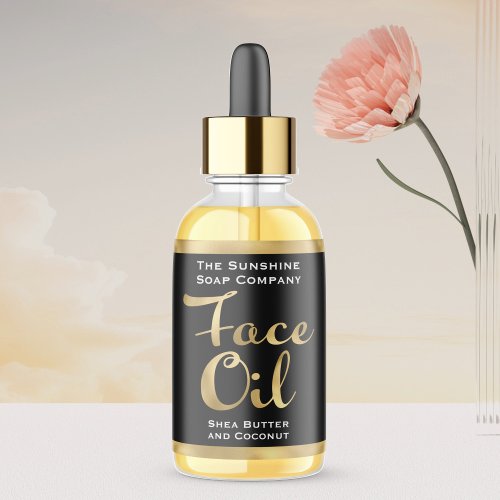 Black and Faux Gold Face Oil Bottle Label
