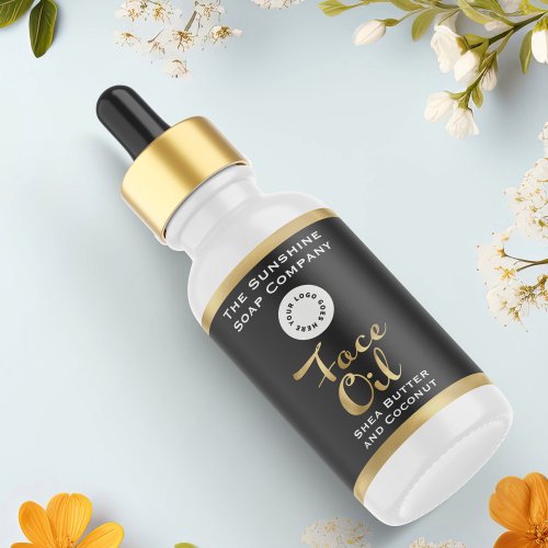 Black and Faux Gold Face Oil Bottle Label with logo