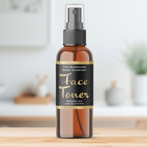 Black and Faux Gold Face Toner Bottle Label