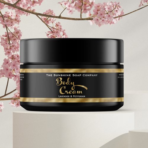 Black and Faux Gold Foil Body Cream Jar Label