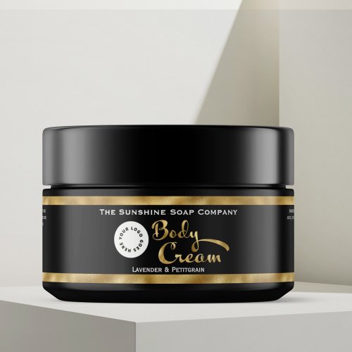 Black and Faux Gold Foil Body Cream Jar Label with logo