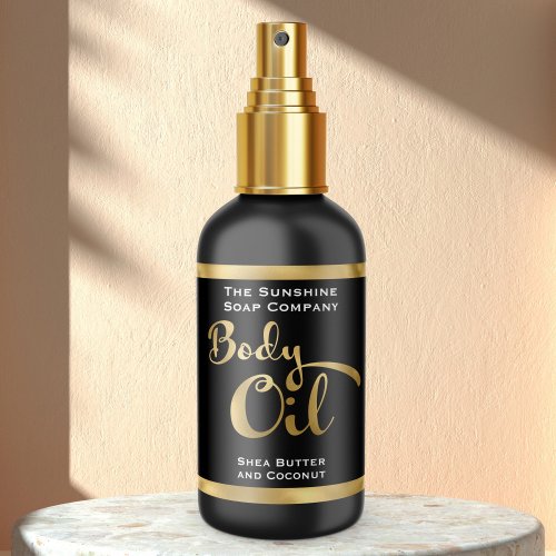 Black and Faux Gold Foil Body Oil Bottle Label