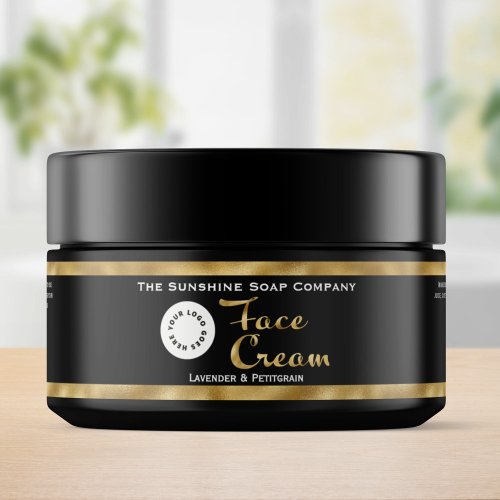 Black and Faux Gold Foil Face Cream Jar Label w logo