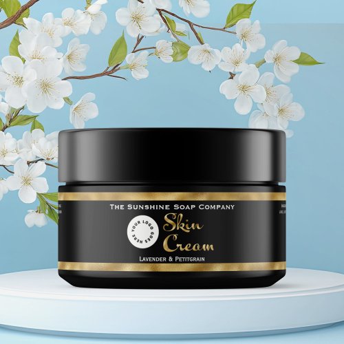 Black and Faux Gold Foil Skin Cream Jar Label with logo