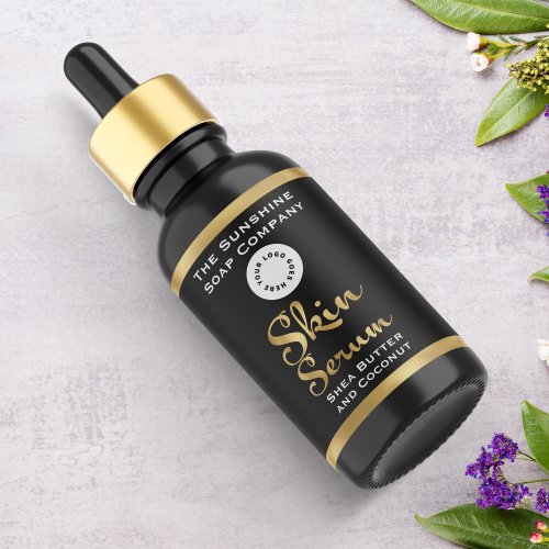 Black and Gold Foil Skin Serum Bottle Label w/logo