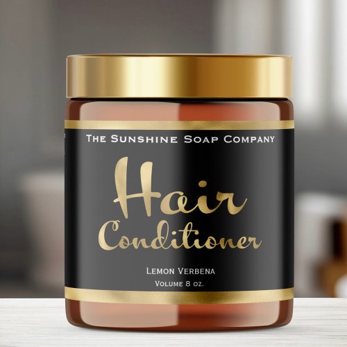 Black and Faux Gold Hair Conditioner Jar Label