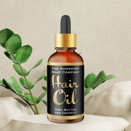 Black and Gold Hair Oil Bottle Label