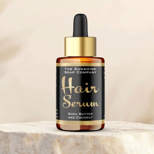 Black and Faux Gold Hair Serum Bottle Label