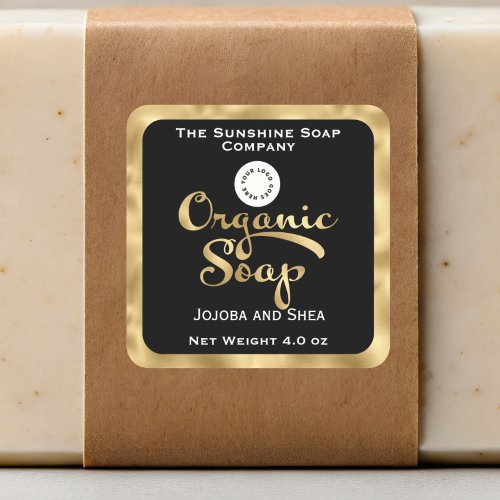Black and Faux Gold organic soap product label w logo
