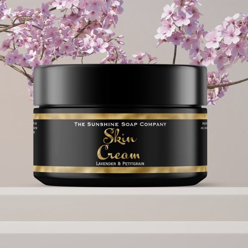 Black and Faux Gold Skin Cream Jar Label