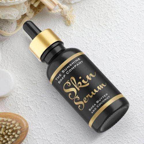 Black and Faux Gold Skin Serum Bottle Label