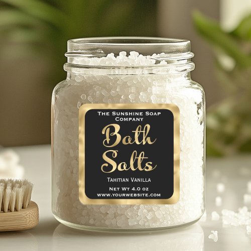 Black and faux gold small bath salts label