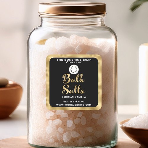 Black and faux gold small bath salts label with logo
