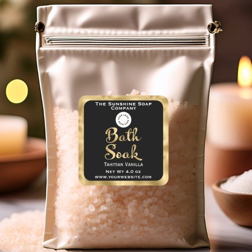 Black and Faux gold small bath soak label with logo