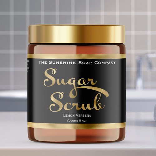 Black and Faux Gold Sugar Scrub Jar Label