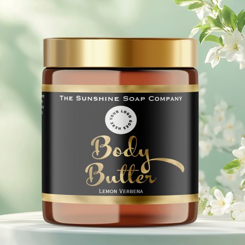 Black & Faux Gold Foil Body Butter Jar Label with logo