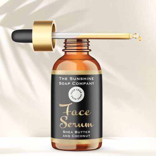 Black & Faux Gold Foil Face Serum Bottle Label w/ logo