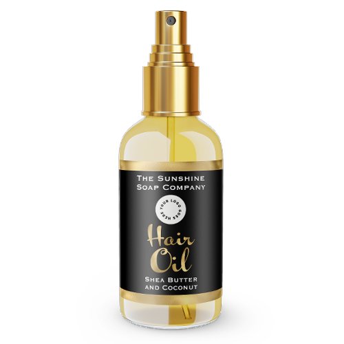 Black & Faux Gold Foil Hair Oil Bottle Label with logo