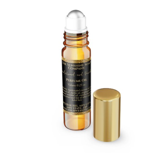 Black & Gold Glitter Perfume Roller Bottle label