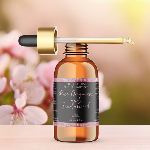 Black Pink Glitter Waterproof Dropper Bottle Label