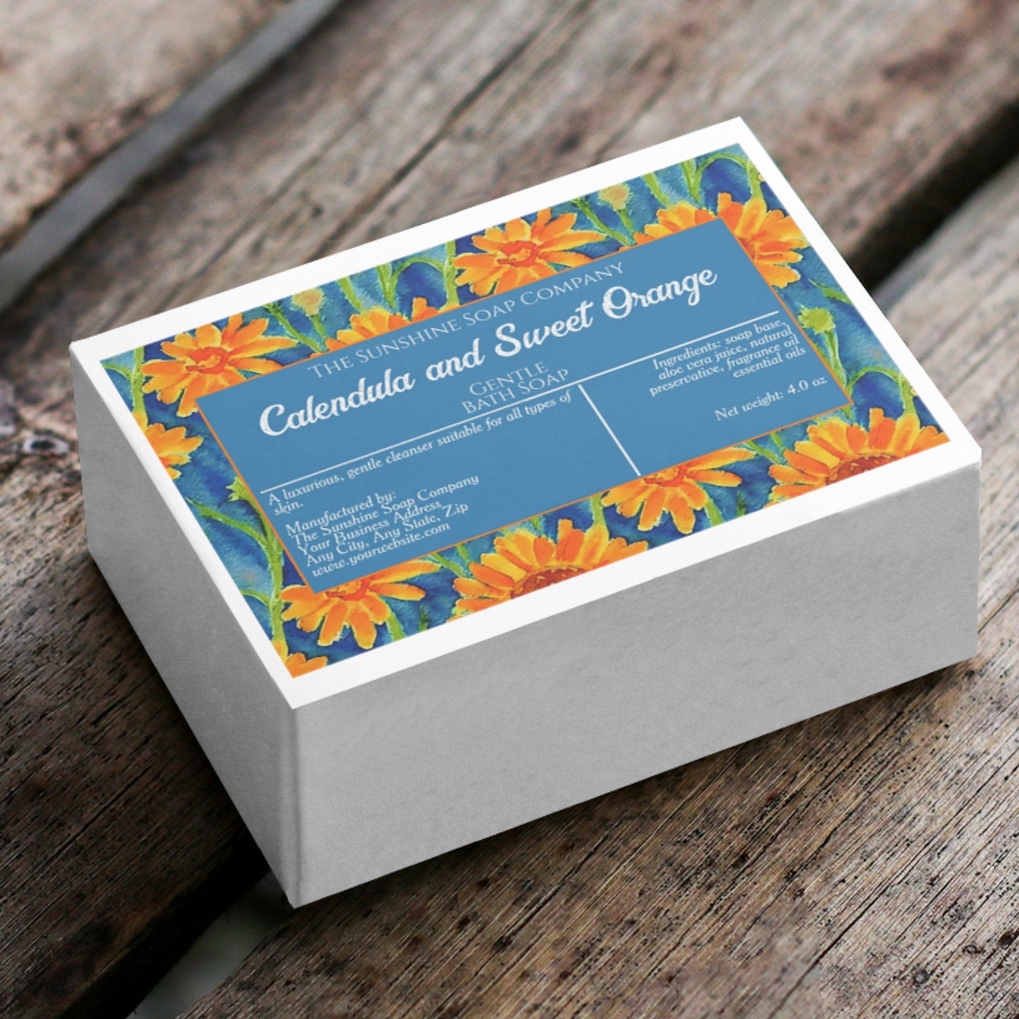 Waterproof Blue and Orange Floral Cosmetics Label