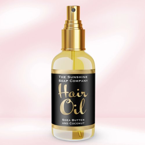 Faux Gold Foil & Black Hair Oil Bottle Label