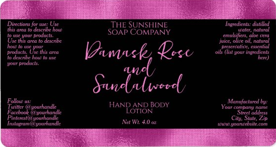 Handmade Soap and Cosmetics Product Packaging Label - Black with Faux Hot Pink Foil - rectangle - 3.75" x 2"