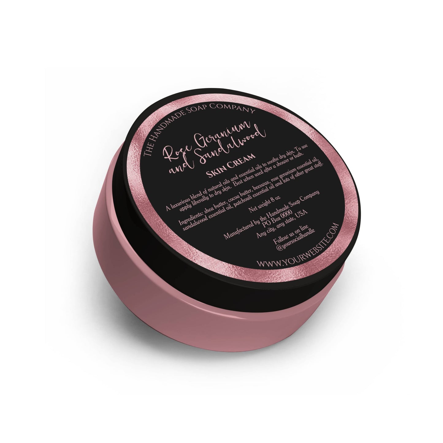 Black and Pink Cosmetics Jar Label with space for ingredients