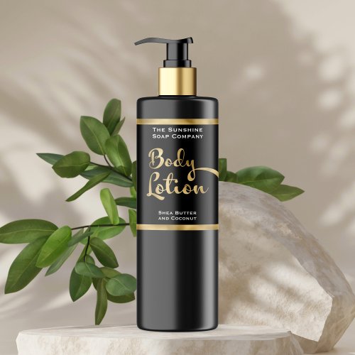 Luxury Faux Gold Foil & Black Body Lotion Bottle Label