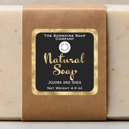 Natural soap product label with logo - black & faux gold foil