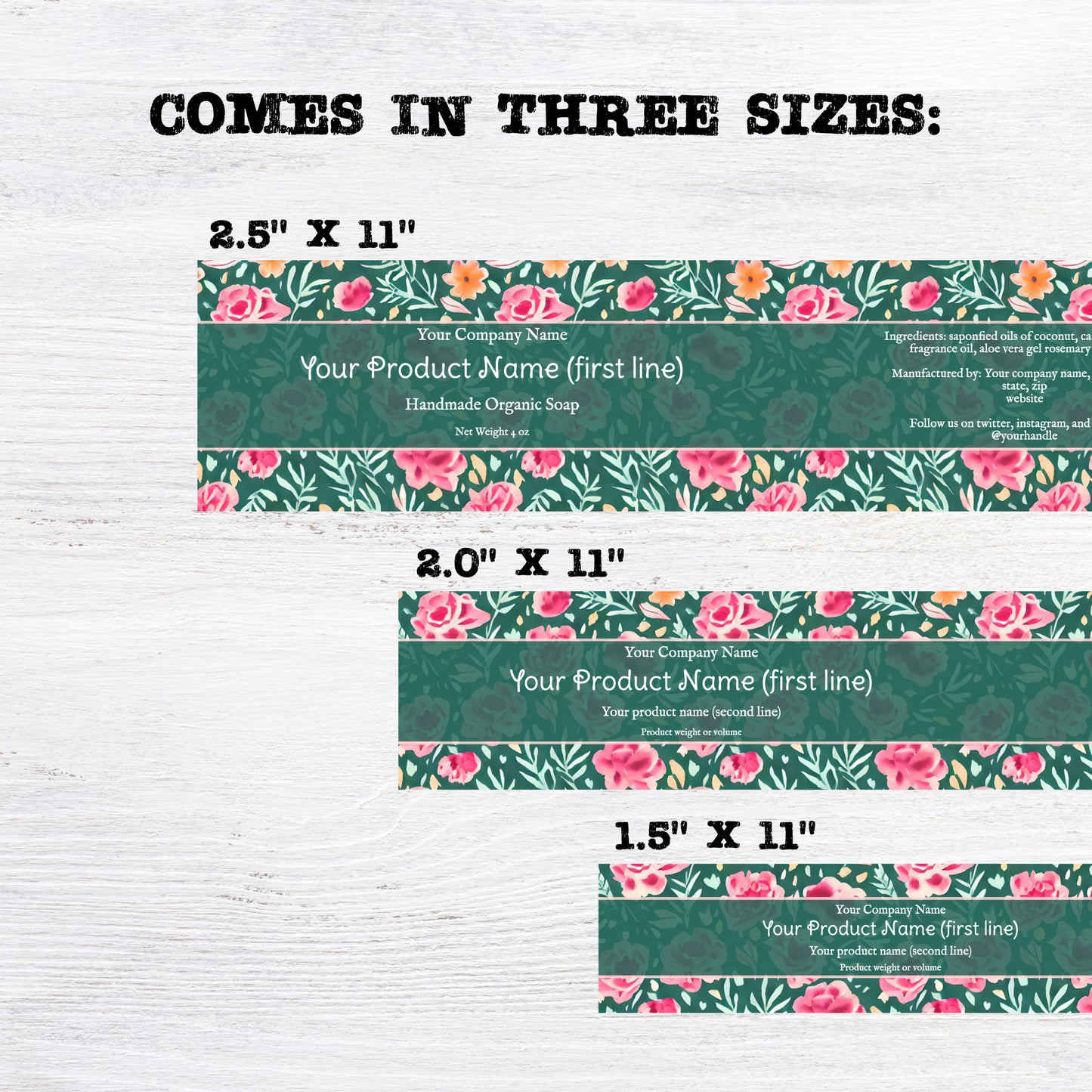 Pink and Green Flowers Botanical Editable Printable Soap Label Template