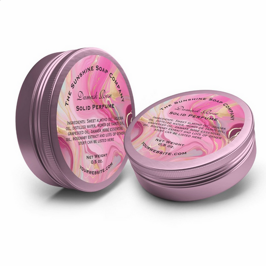 Pink marble and gold circle shaped cosmetics label