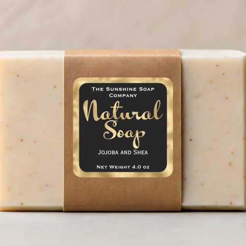Square natural soap product label - black & faux gold