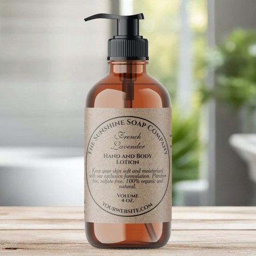 Vintage Kraft Paper Style Cosmetics Bottle Label with Round Frame