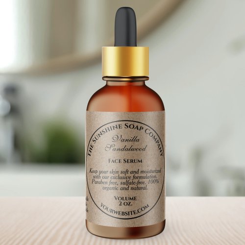Vintage Kraft Paper Style Dropper Bottle Label with Round Frame