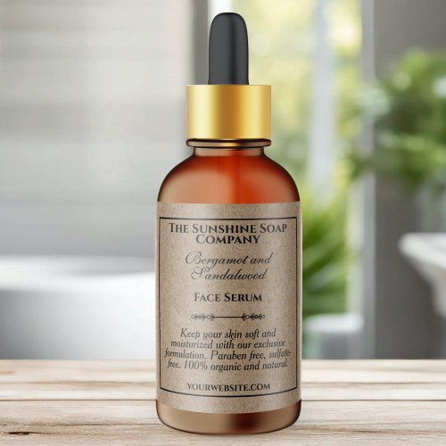 Vintage Kraft Paper Style Dropper Bottle Label with Rectangular Frame