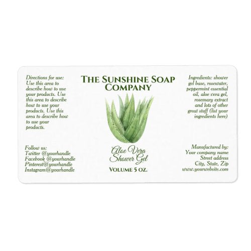 Handmade Soap and Cosmetics Product Packaging Label - aloe vera - rectangle - 3.75" x 2"