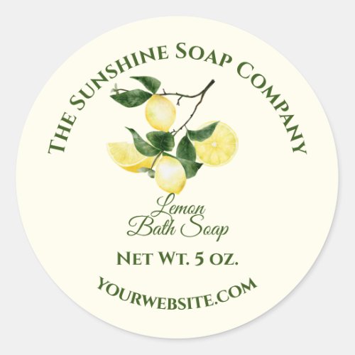 Handmade Soap and Cosmetics Product Packaging Label - Lemon - yellow circle- 1.5" diameter
