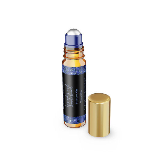 Black and Blue Glitter Perfume Roller Bottle label